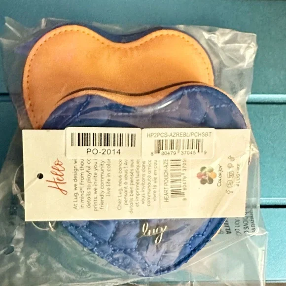 Lug Two-Tone Heart Pouch 2-pc set in Azure Blue/Peach Sorbet - Picture 4 of 5